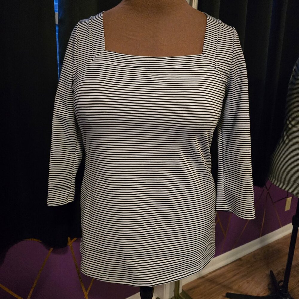Who What Wear Black & White Square Neck Top, XXL